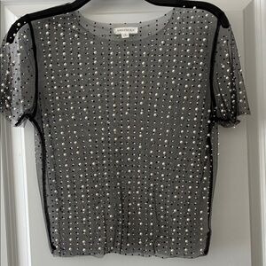 Endless Rose Black Sheer Pearl Embellished Top